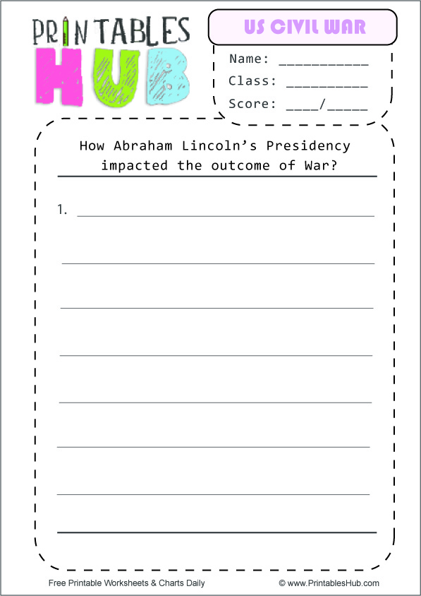 Free Printable American Civil War Worksheets [PDF] - Printables Hub