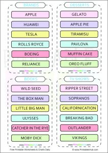 Free Printable Charades Word Lists for Kids &amp; Adults [PDF] - Printables Hub