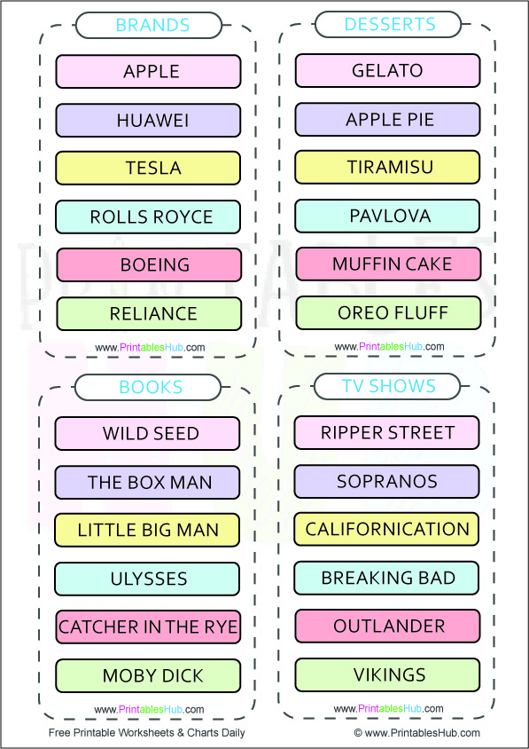 Free Printable Charades Word Lists for Kids &amp; Adults [PDF] - Printables Hub