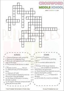 Free Printable Middle School Crossword Puzzles [PDF] - Printables Hub