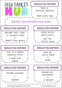 Free Printable 'Would You Rather' Questions for Kids [PDF] - Printables Hub
