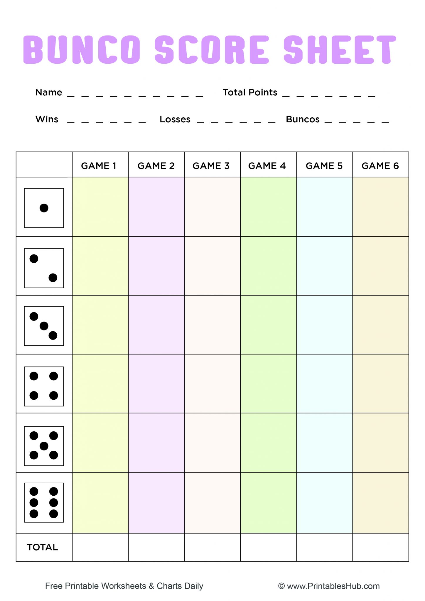 Free Printable Bunco Score Sheets Table Tally Sheet PDF