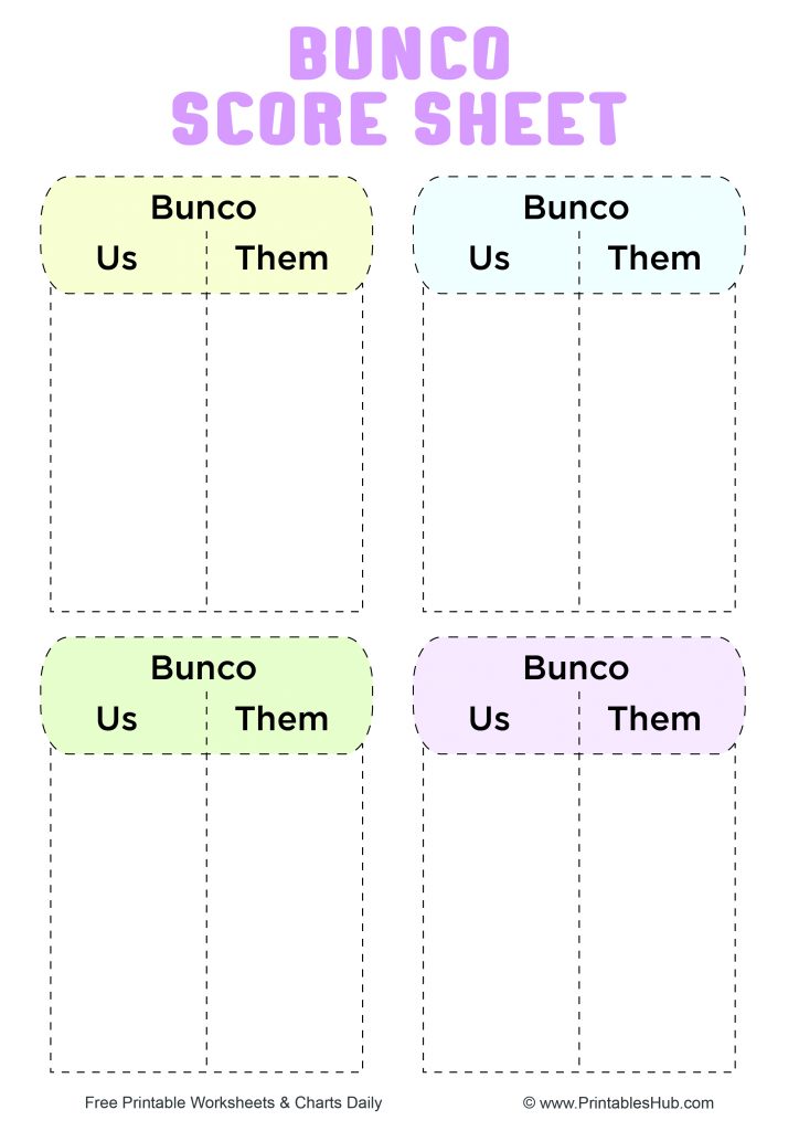 Free Printable Bunco Table Tally Sheets Free Printable Bunco Table Tally Sheets
