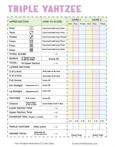 Free Printable Triple Yahtzee Scores Sheet Template [PDF] - Printables Hub