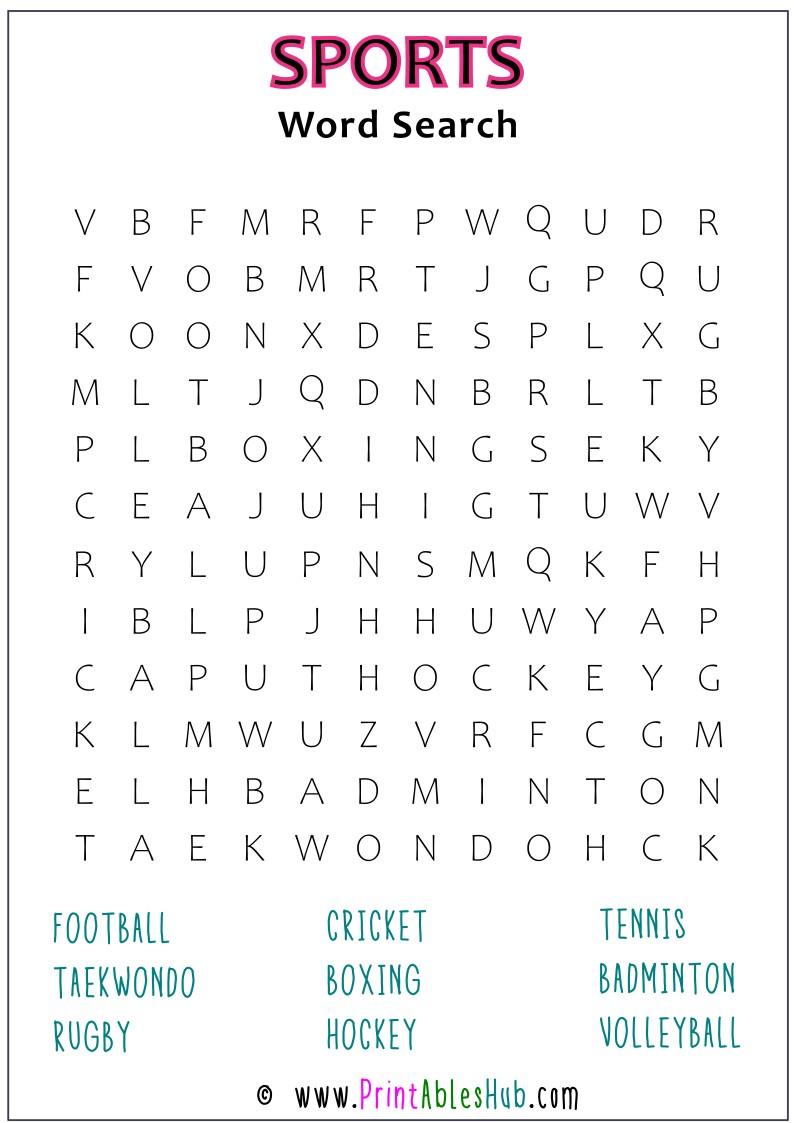 Free Printable Sports Word Search Puzzles With Answer Key [PDF
