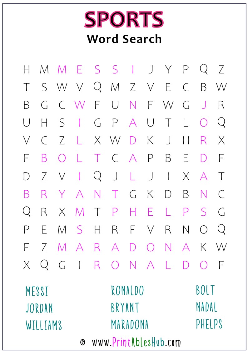 Free Printable Sports Word Search Puzzles With Answer Key [PDF ...