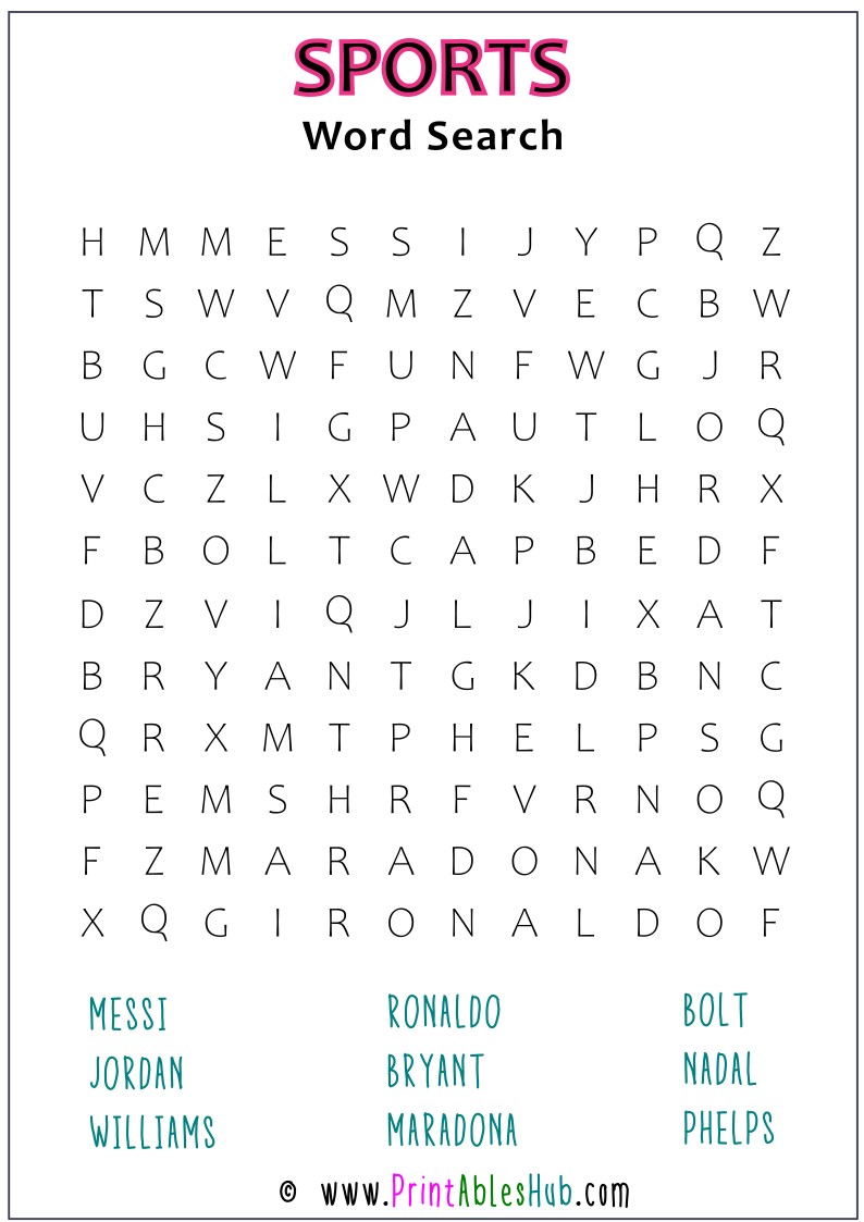 Free Printable Sports Word Search Puzzles With Answer Key [PDF ...