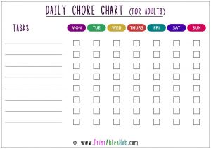 Free Printable Chore Charts For Adults [PDF] (Daily, Weekly &amp; Monthly ...