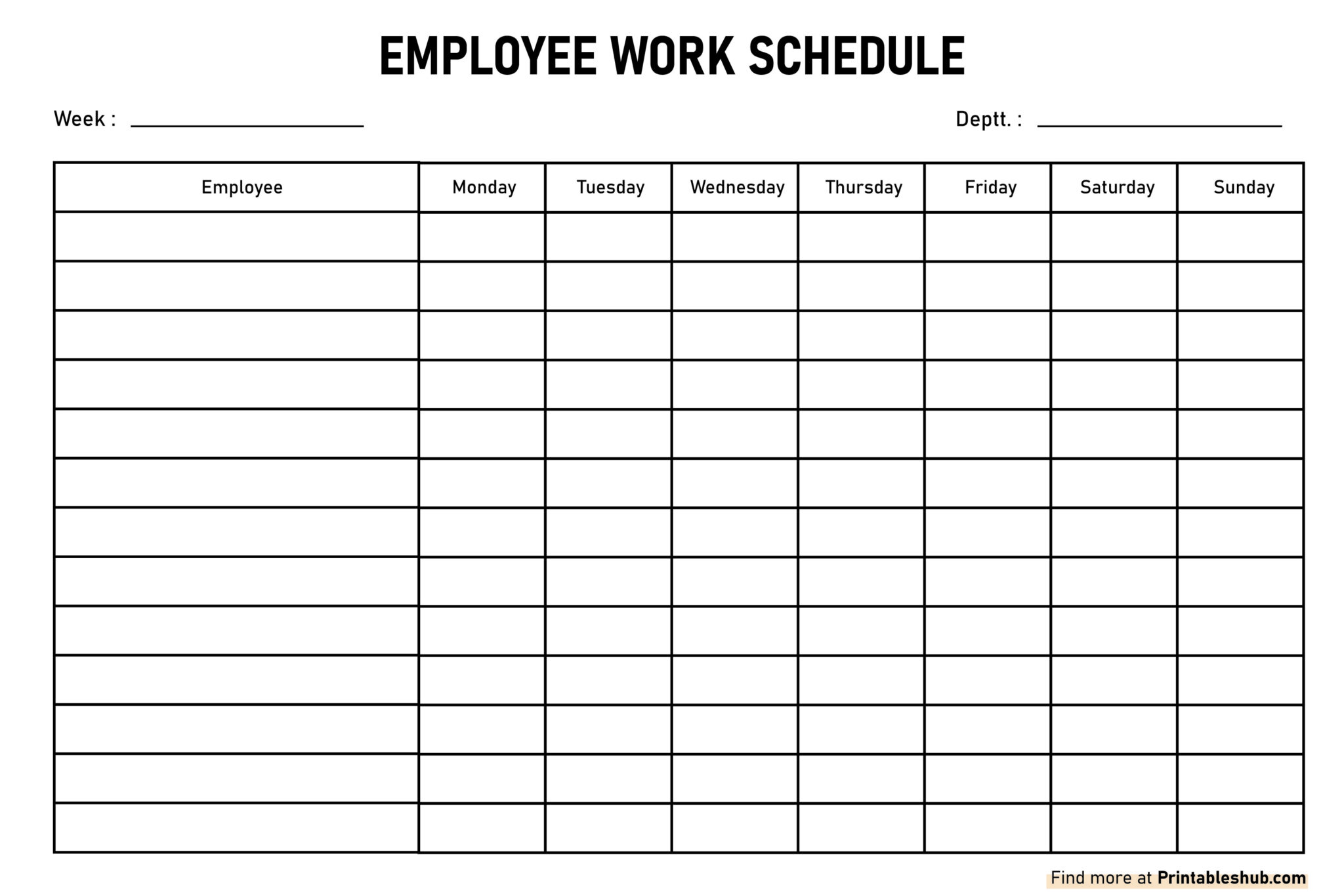 Free Printable Blank Work Schedule Templates [PDF Included ...