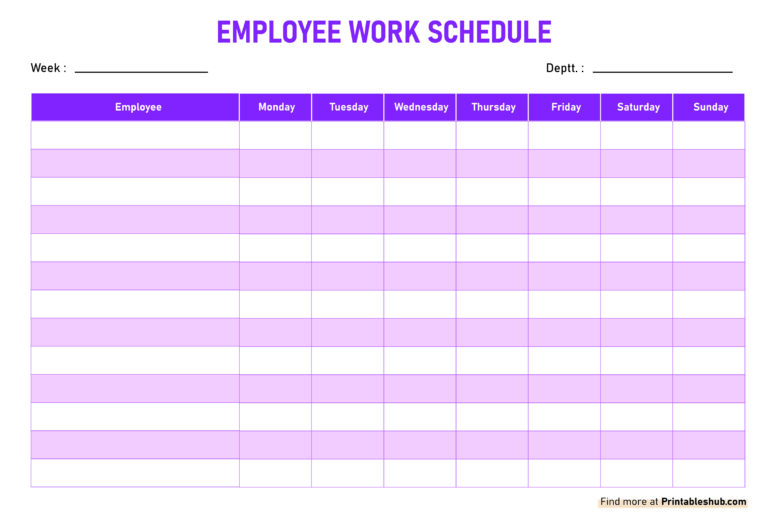 Free Printable Blank Work Schedule Templates PDF Included Free Printable Blank Work Schedule Templates PDF Included