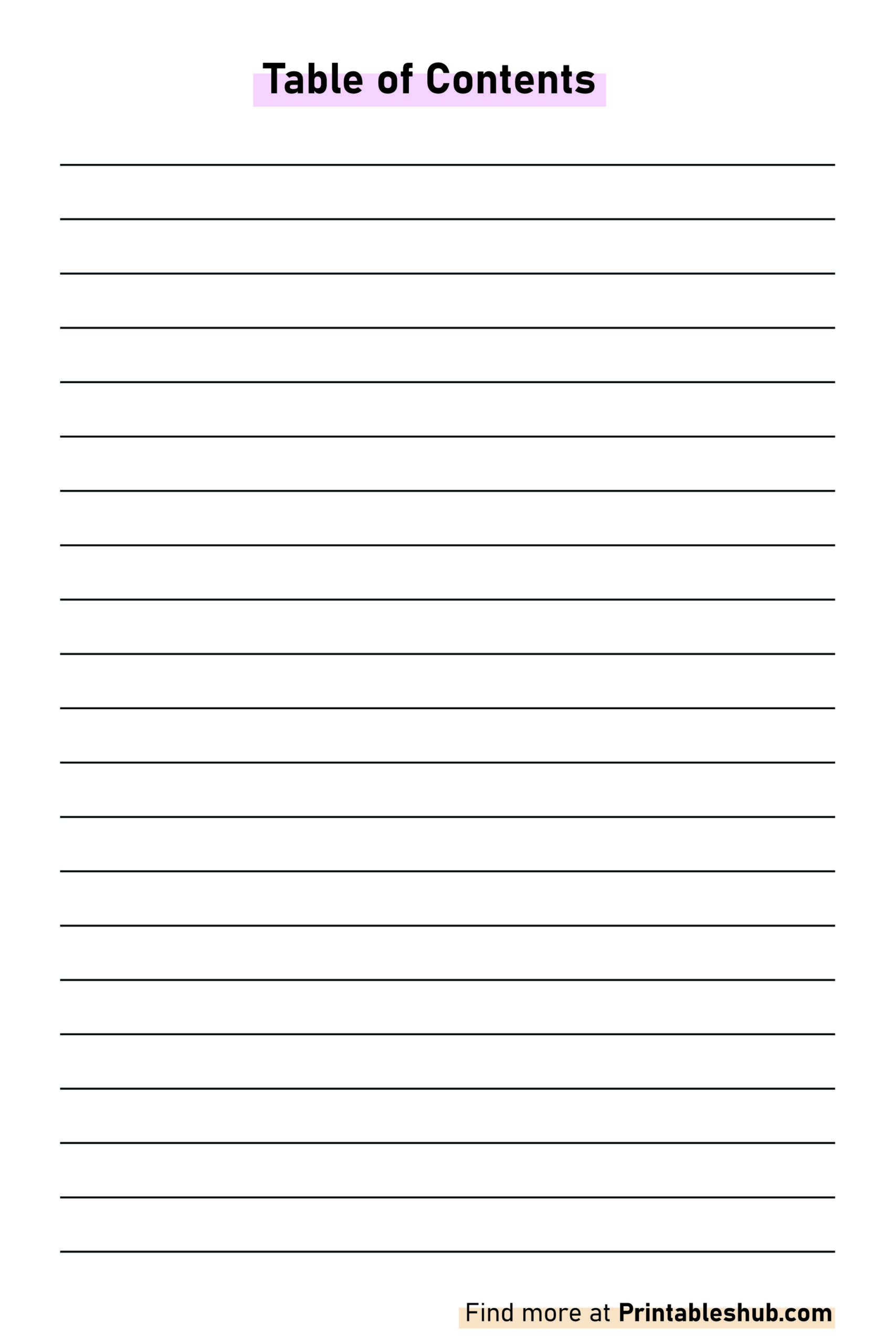 Free Printable Blank Table Of Contents Templates PDF Included