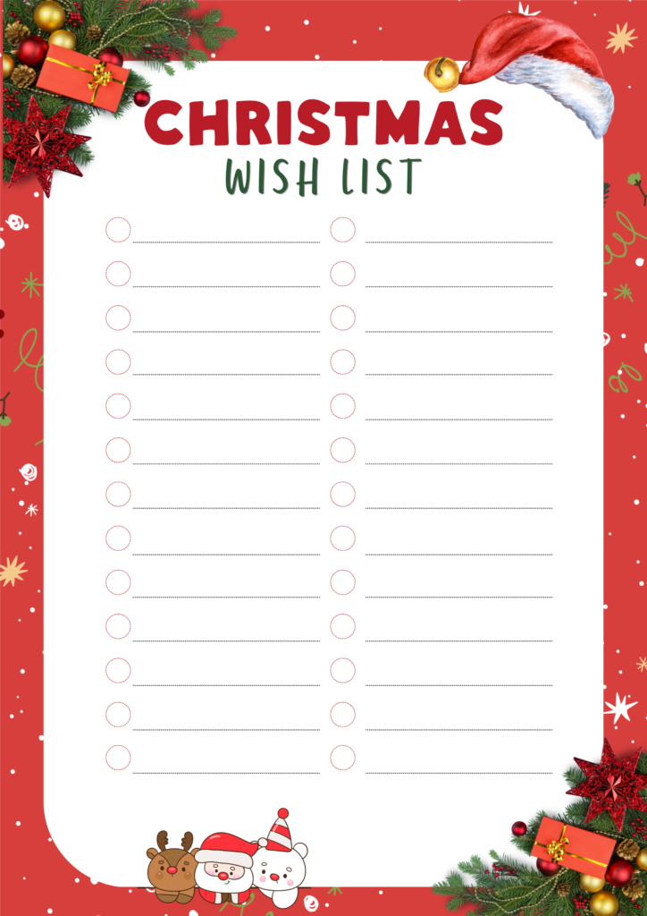 Free Printable Blank Christmas Wish List Template for kids