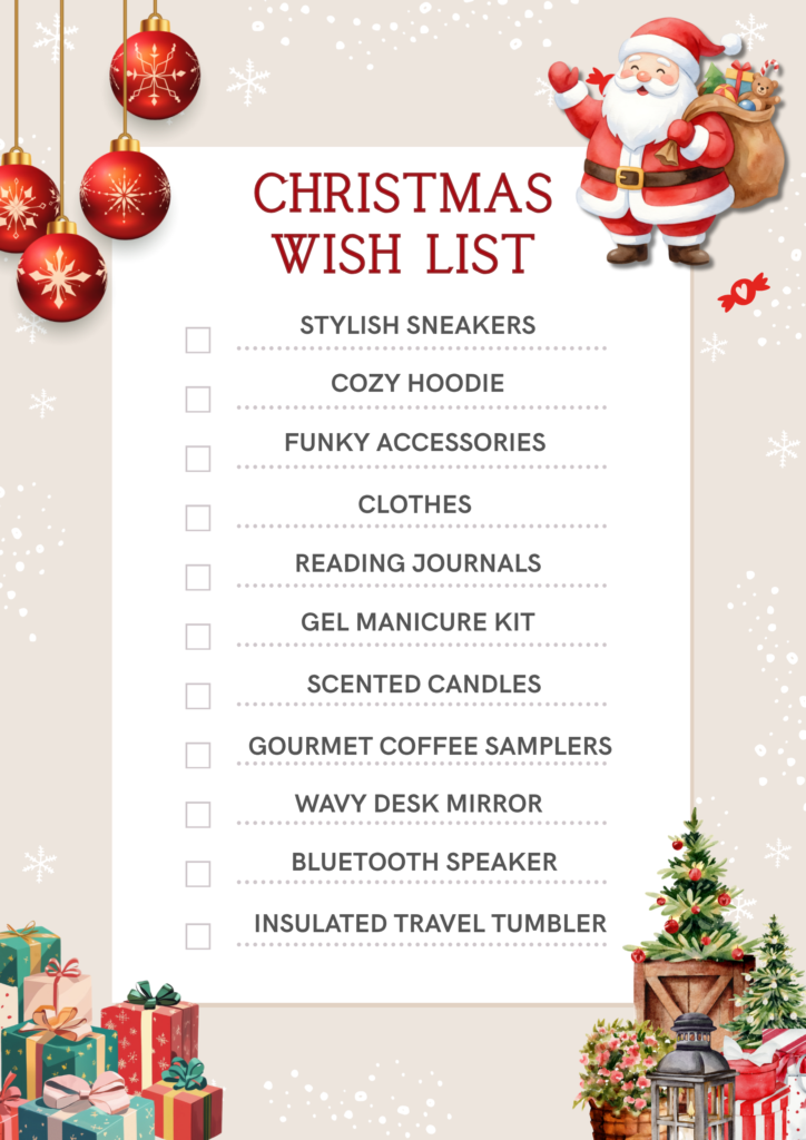 Free Printable Blank Christmas Wish List Template for kids