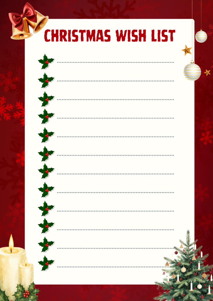 Free Printable Blank Christmas Wish List Template for kids