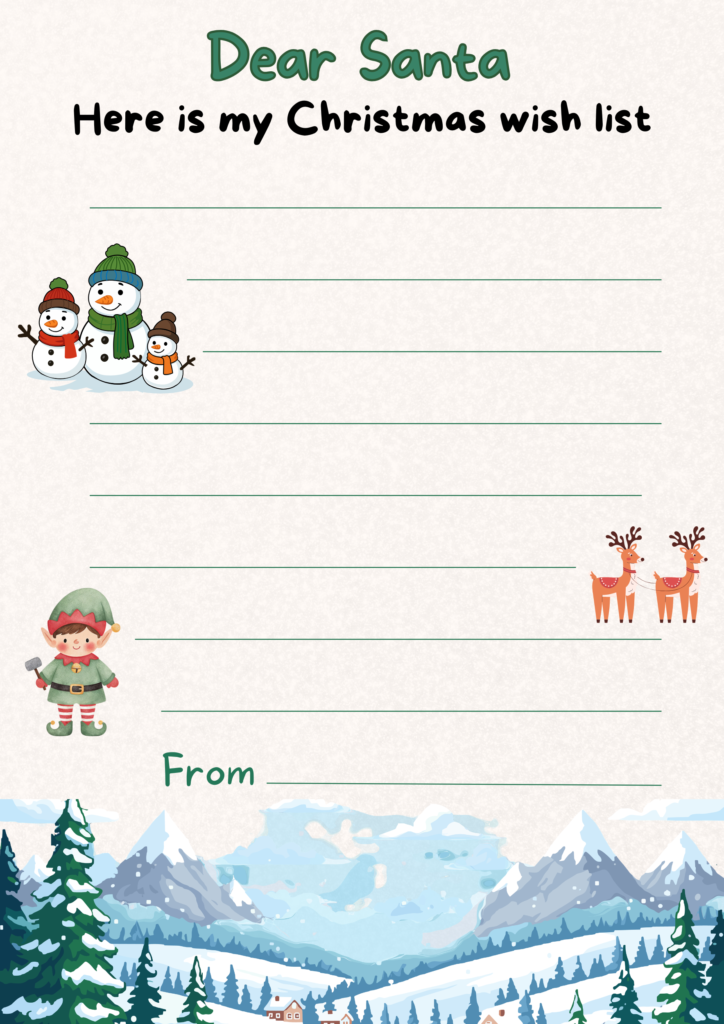Free Printable Blank Christmas Wish List Template for kids