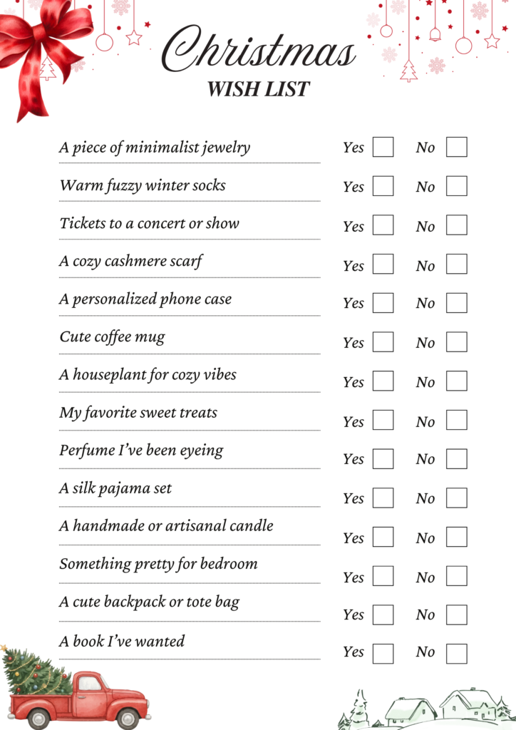 Free Printable Blank Christmas Wish List Template for kids