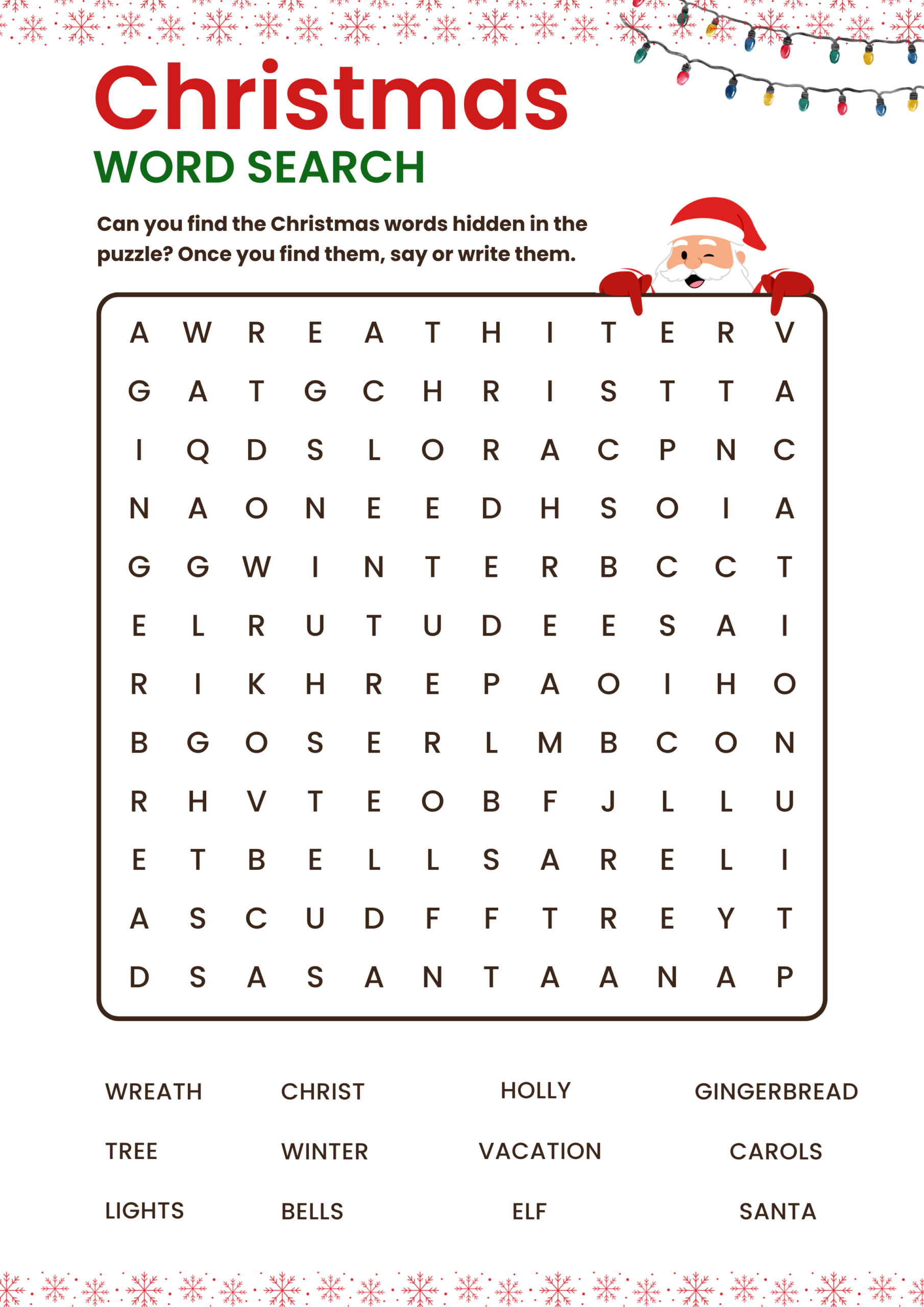 Free Printable Christmas Word Search Template