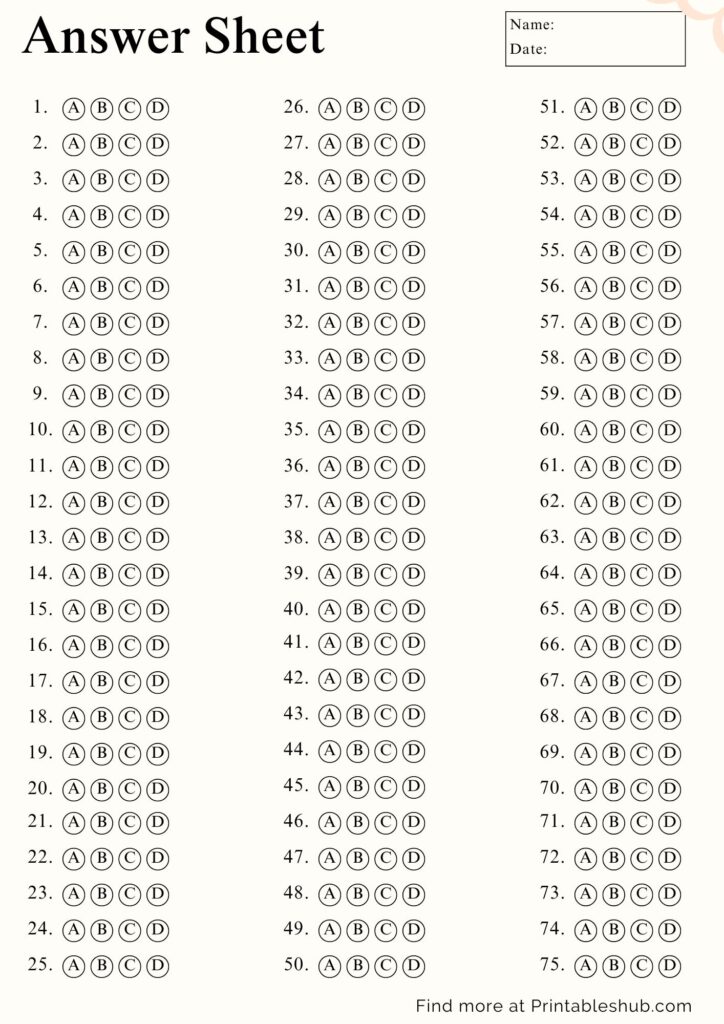 Free Printable Blank Answer Sheet Templates 1 10 1 20 1 30 1 40 1 