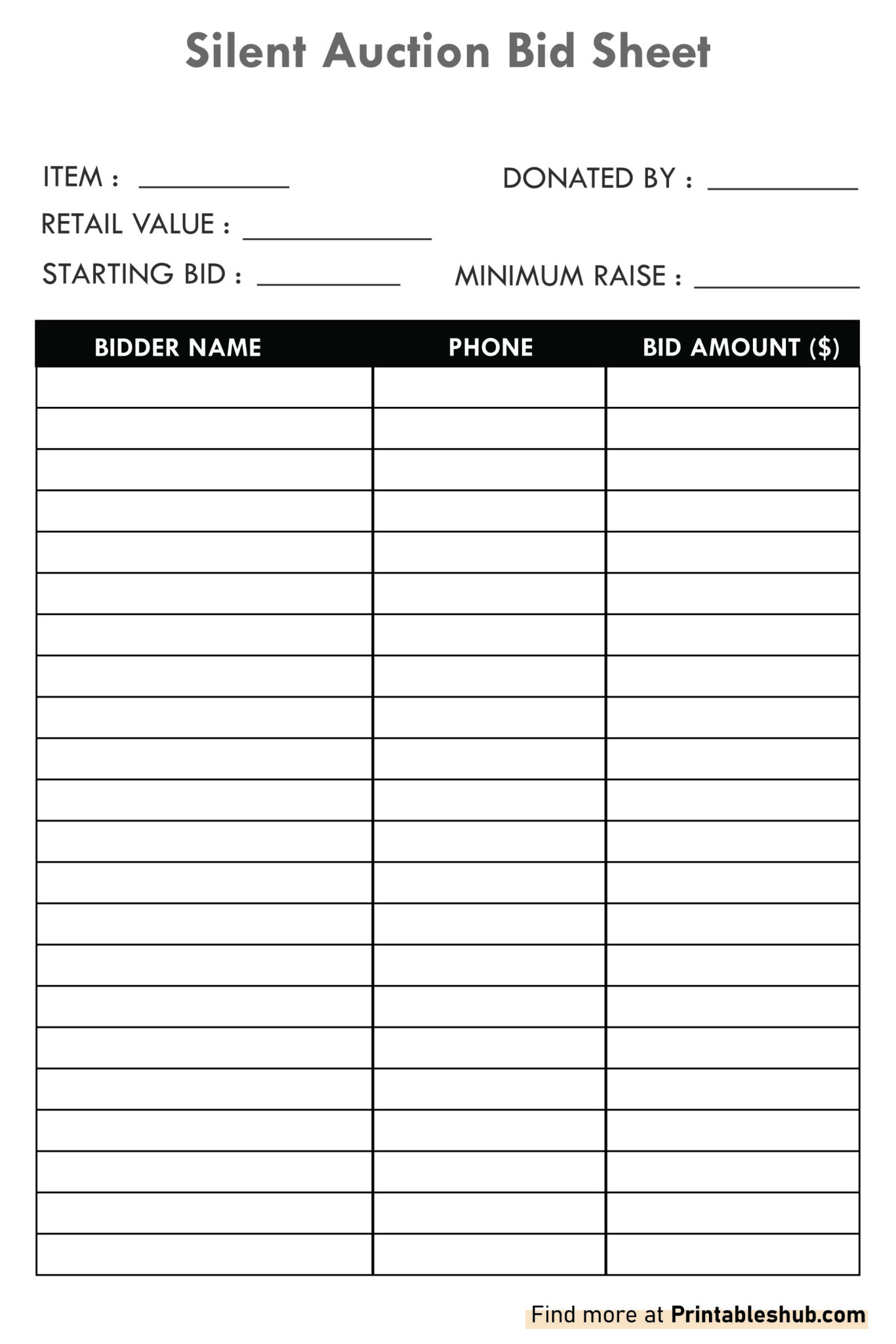 Free Printable Blank Silent Auction Bid Templates PDF Included Free Printable Blank Silent Auction Bid Templates PDF Included