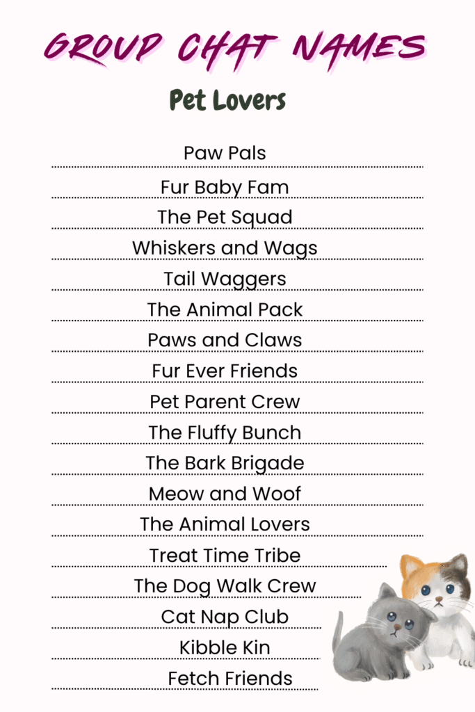 Printable Group Chat Names List for pet lovers