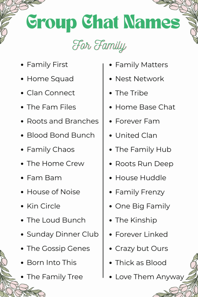 Printable Group Chat Names List for family