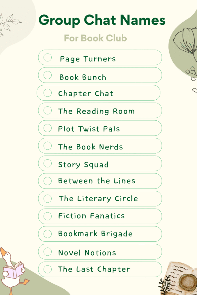 Printable Group Chat Names List for book club