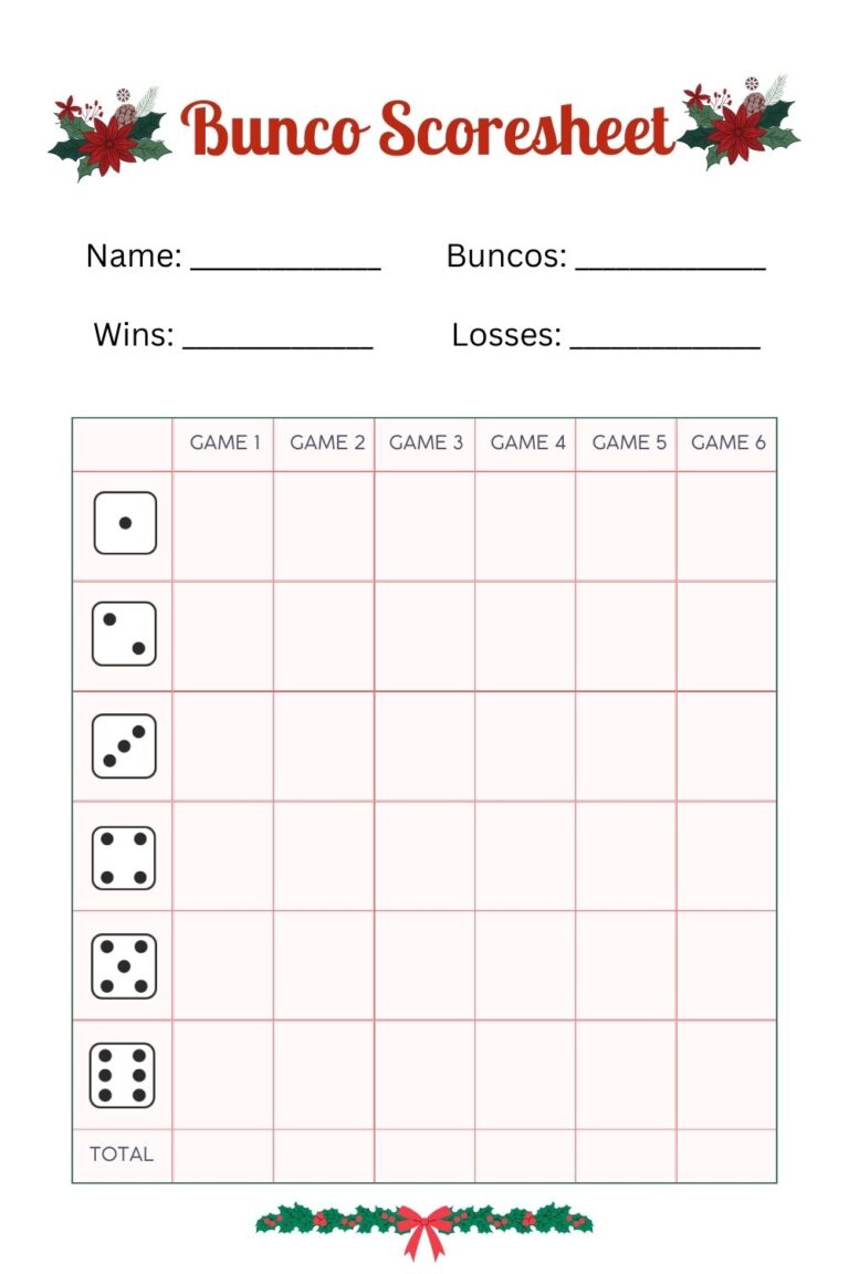 Free Printable Bunco Score Sheets + Table Tally Sheet [PDF ...