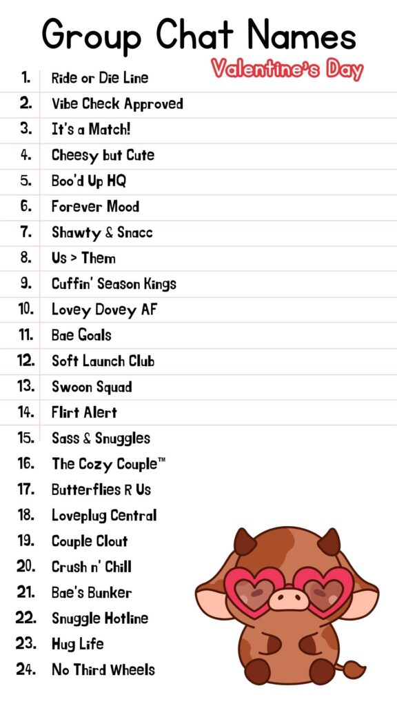 Printable Group Chat Names List for valentine Theme