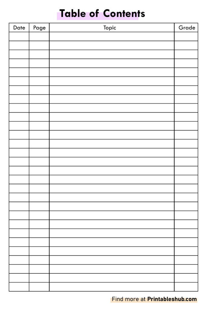 Free Printable Blank Table Of Contents Templates [PDF Included ...