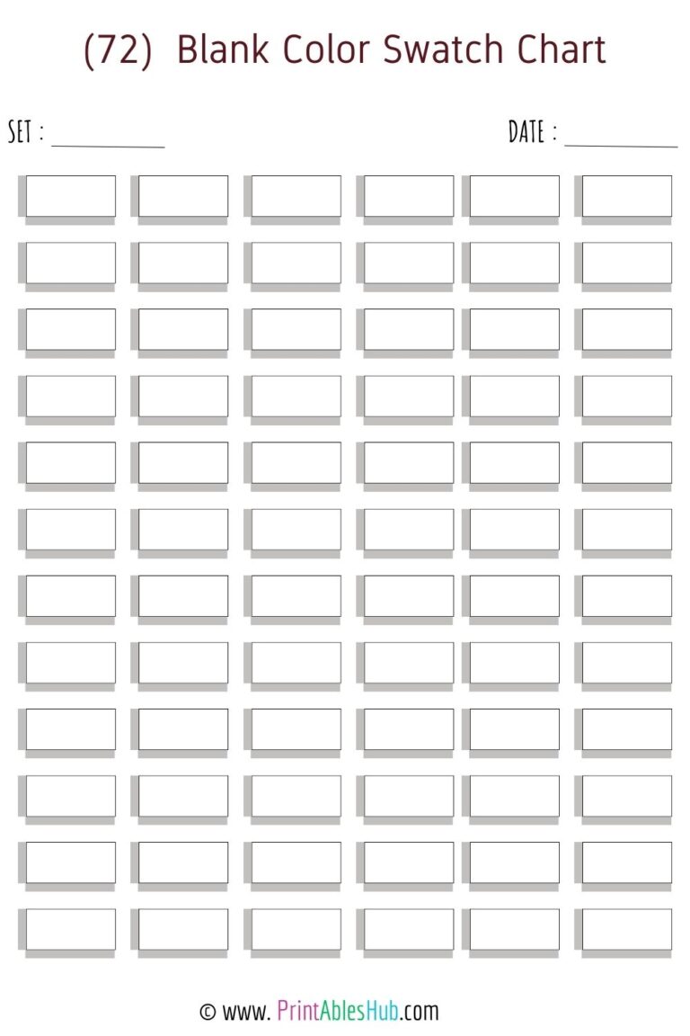 Free Printable (24, 50, 72, 80, 100, 120, 150, 168) Blank Color Swatch ...