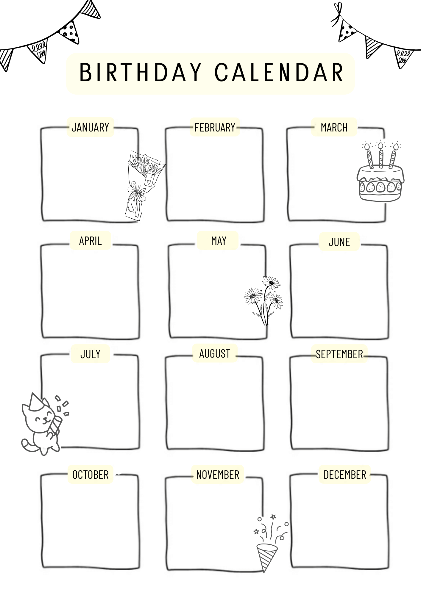 Printable Birthday Calendar Templates - Printables Hub
