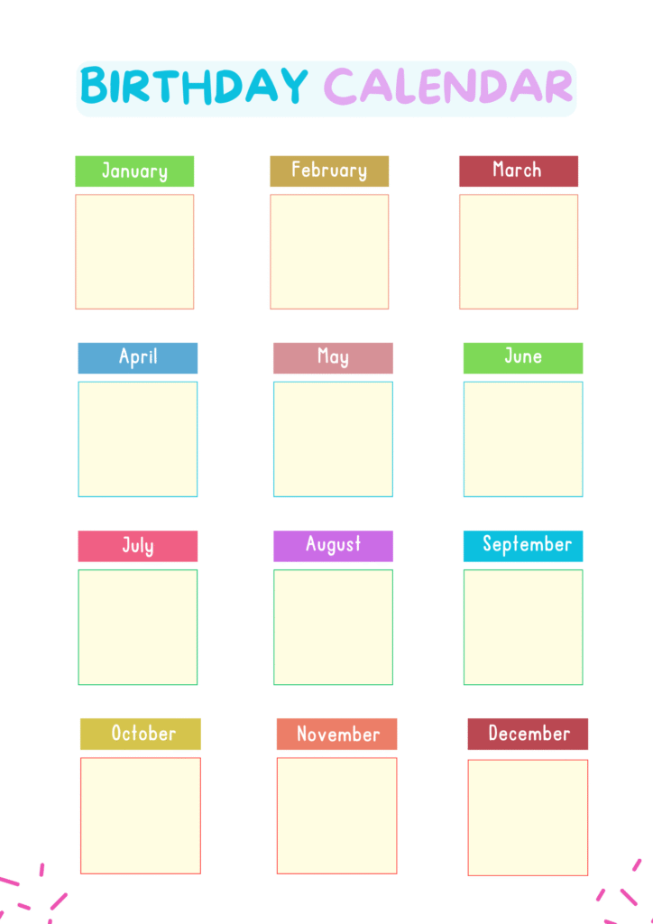 printable Birthday Calendar Templates