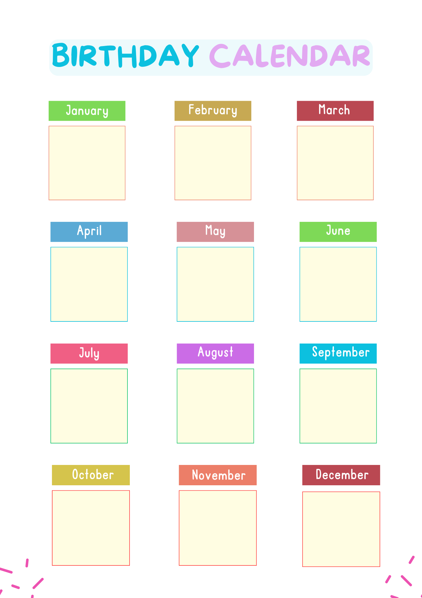 Printable Birthday Calendar Templates - Printables Hub