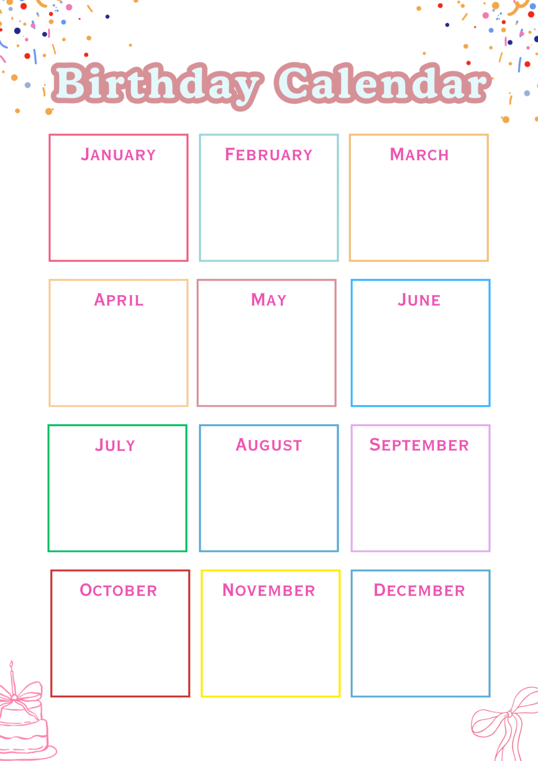 Printable Birthday Calendar Templates - Printables Hub