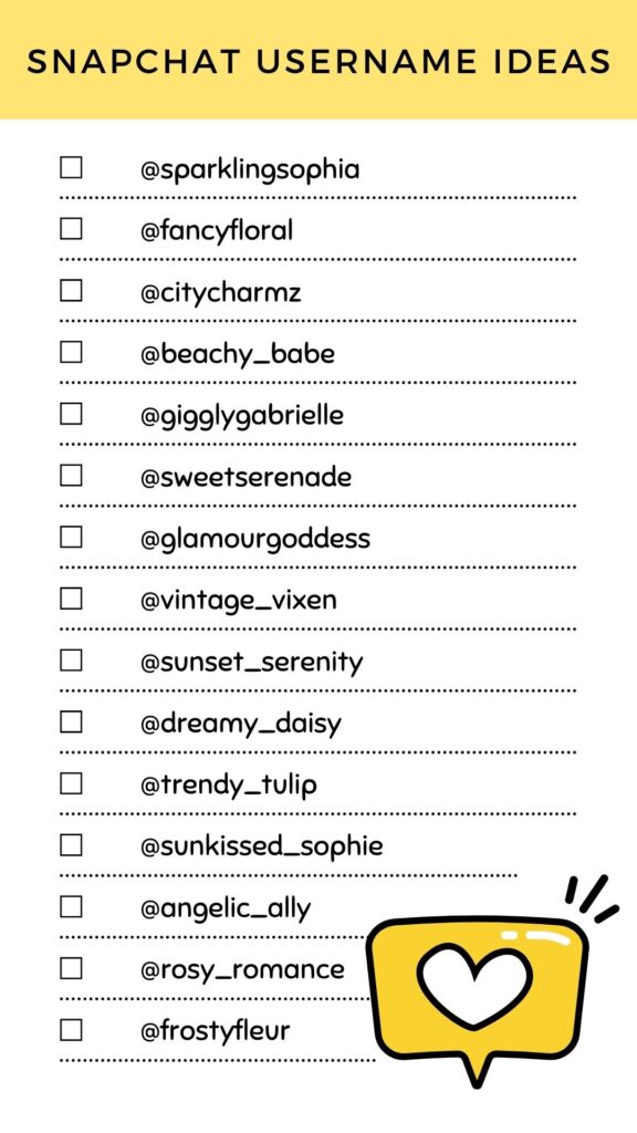 Printable List Of Snapchat Username Ideas Printables Hub