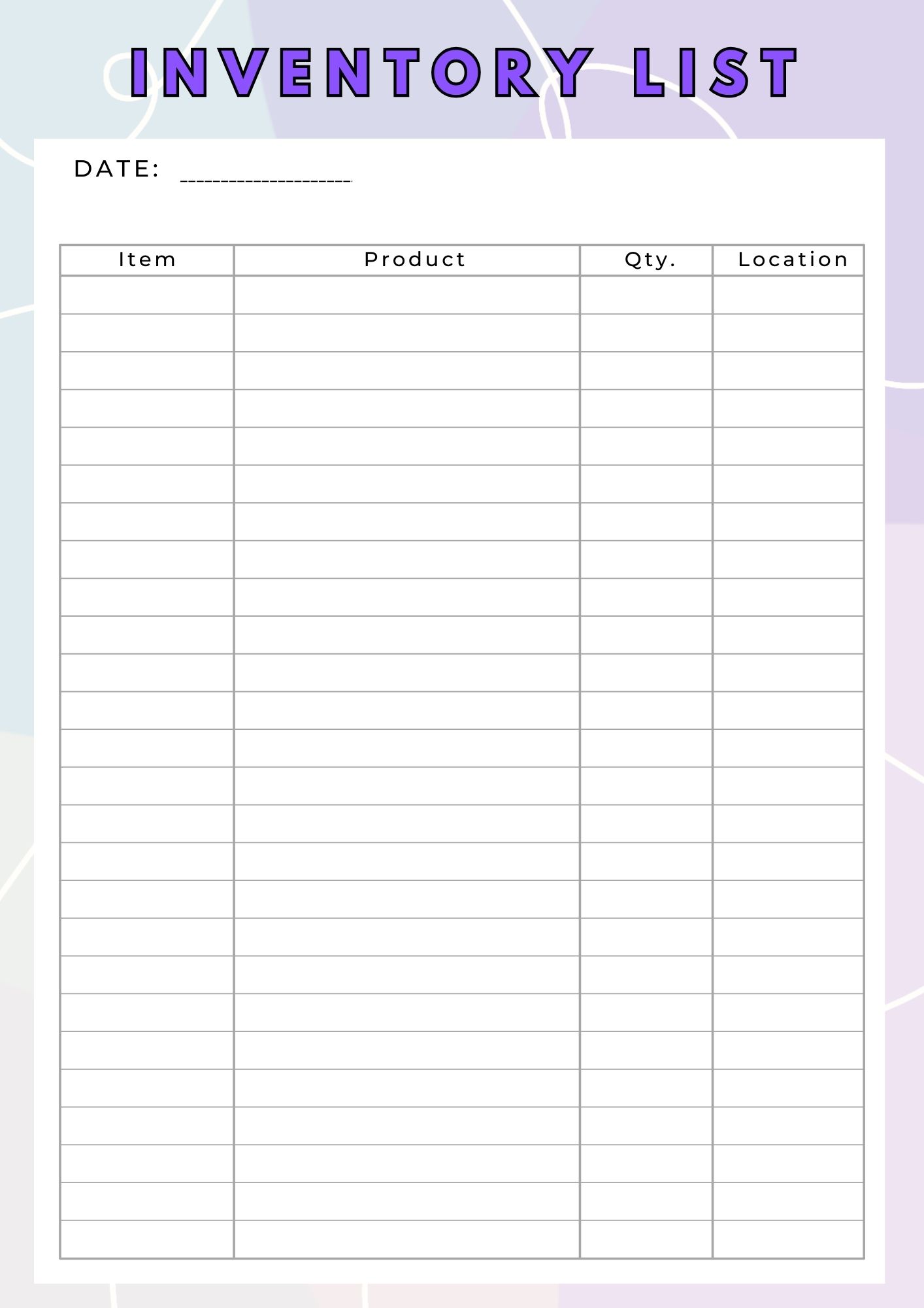 Free Printable Inventory List Sheet Template [PDF] - Printables Hub