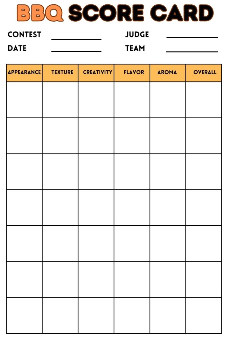 Free Printable BBQ Judging Scorecard Sheet [PDF] Printables Hub