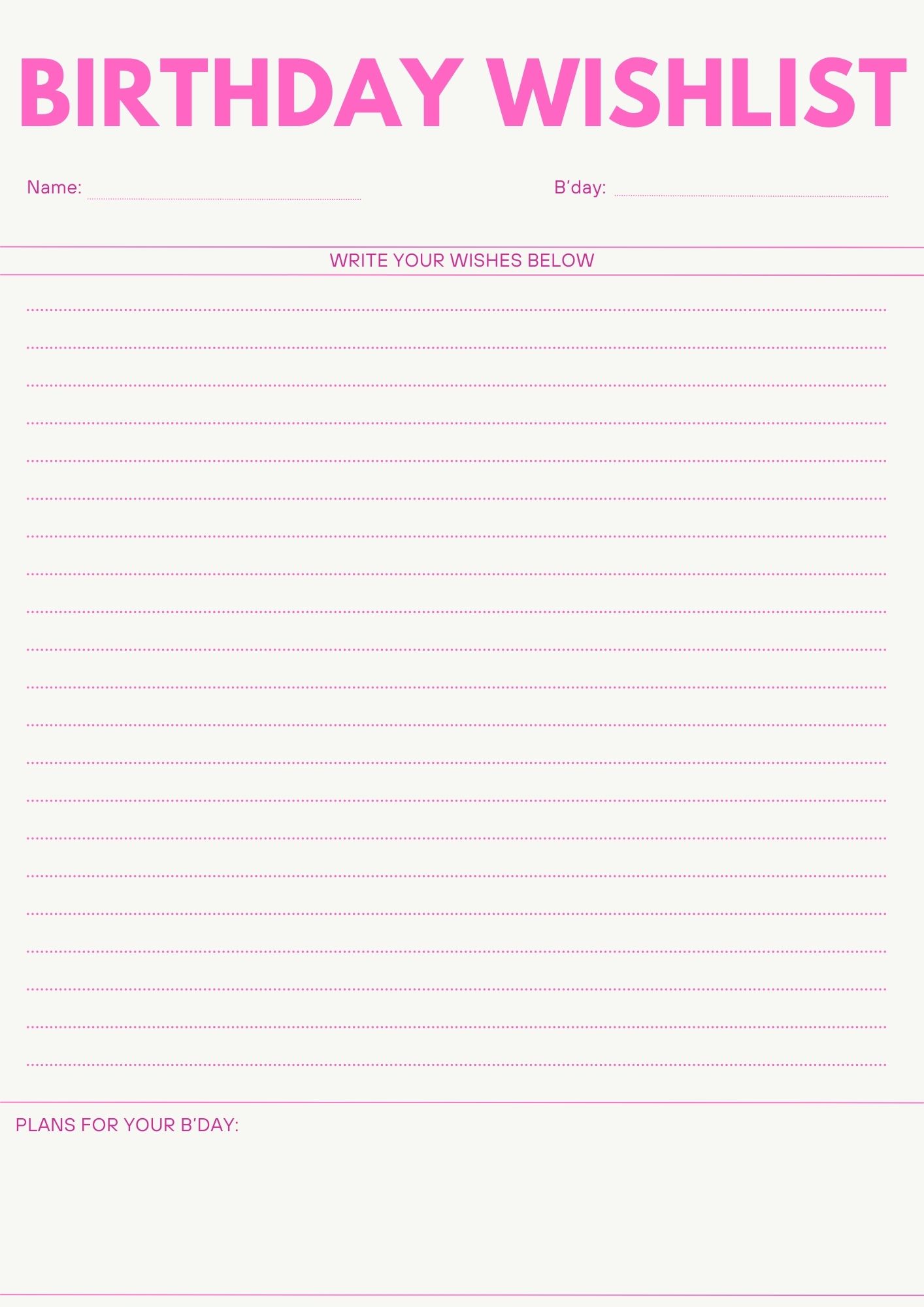 Printable Birthday Wishlist Templates - Birthday Wishlist Template 5
