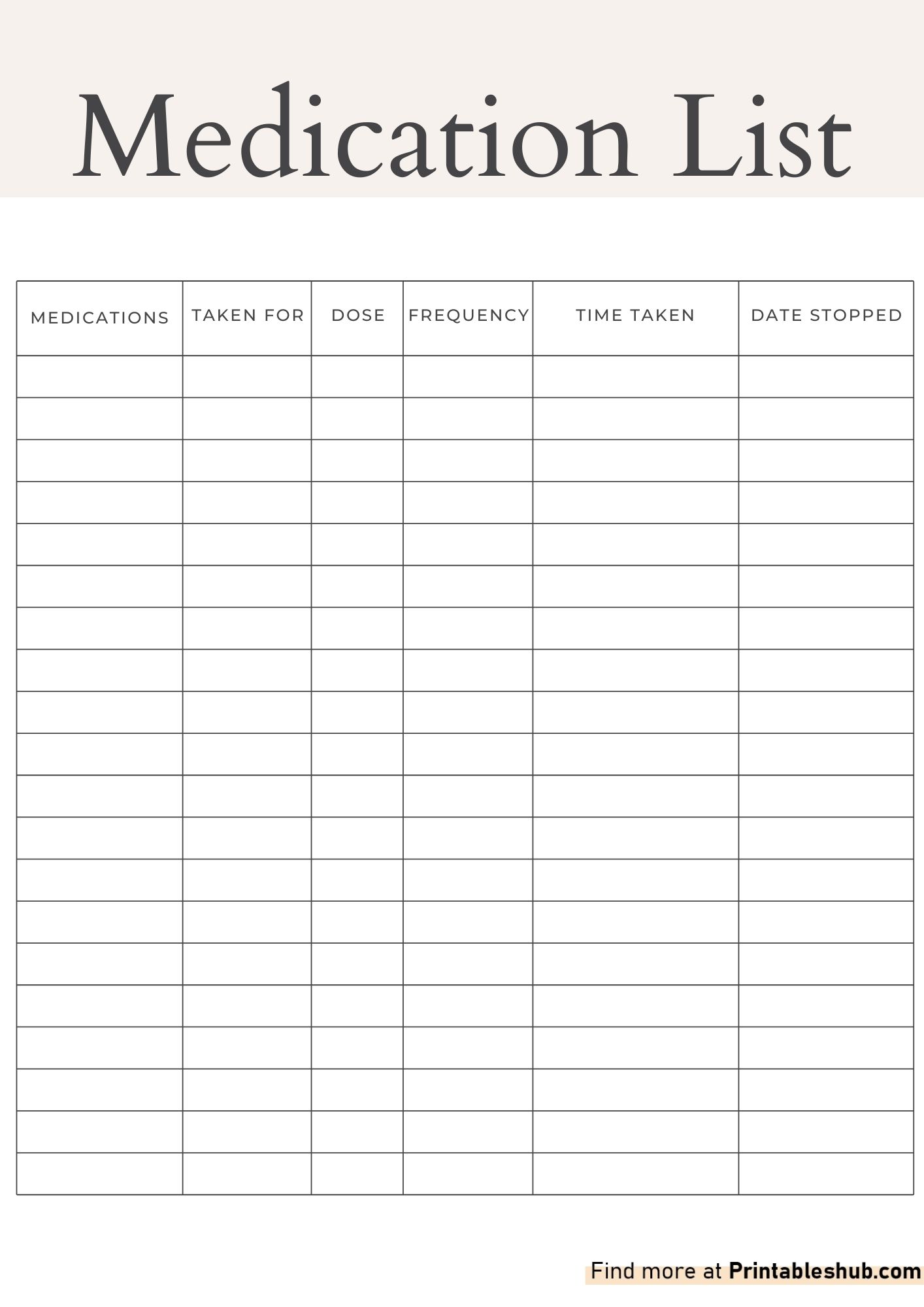 Simple Printable Medication List Simple Printable Medication List