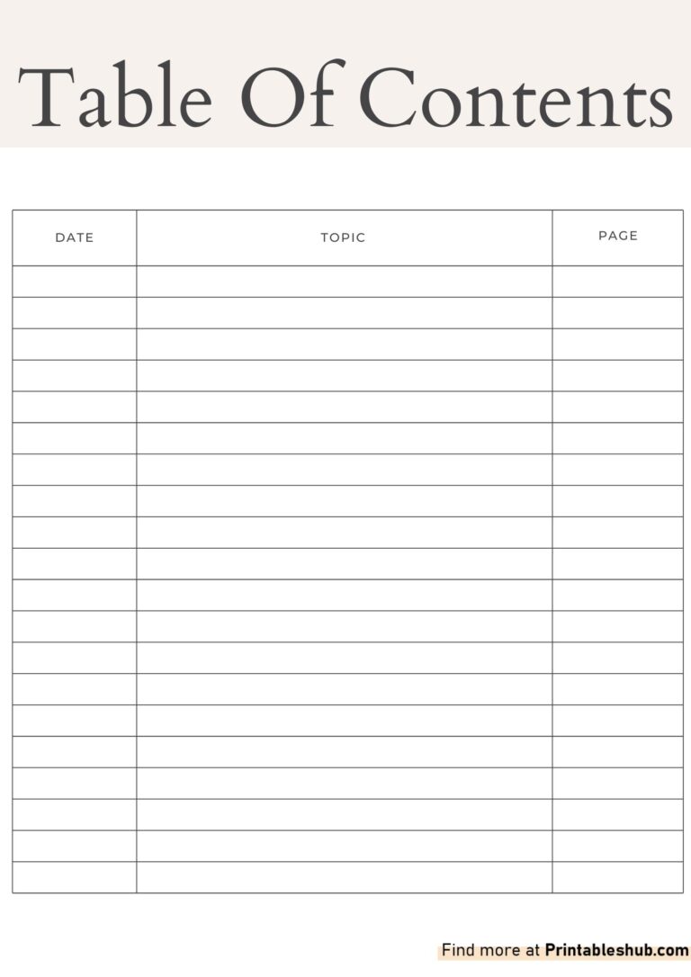 Free Printable Blank Table Of Contents Templates [PDF Included ...