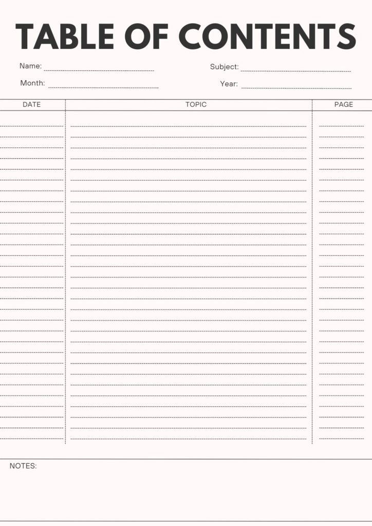 Free Printable Blank Table Of Contents Templates [PDF Included ...