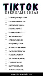 Printable List Of Tik Tok Username Ideas - Printables Hub