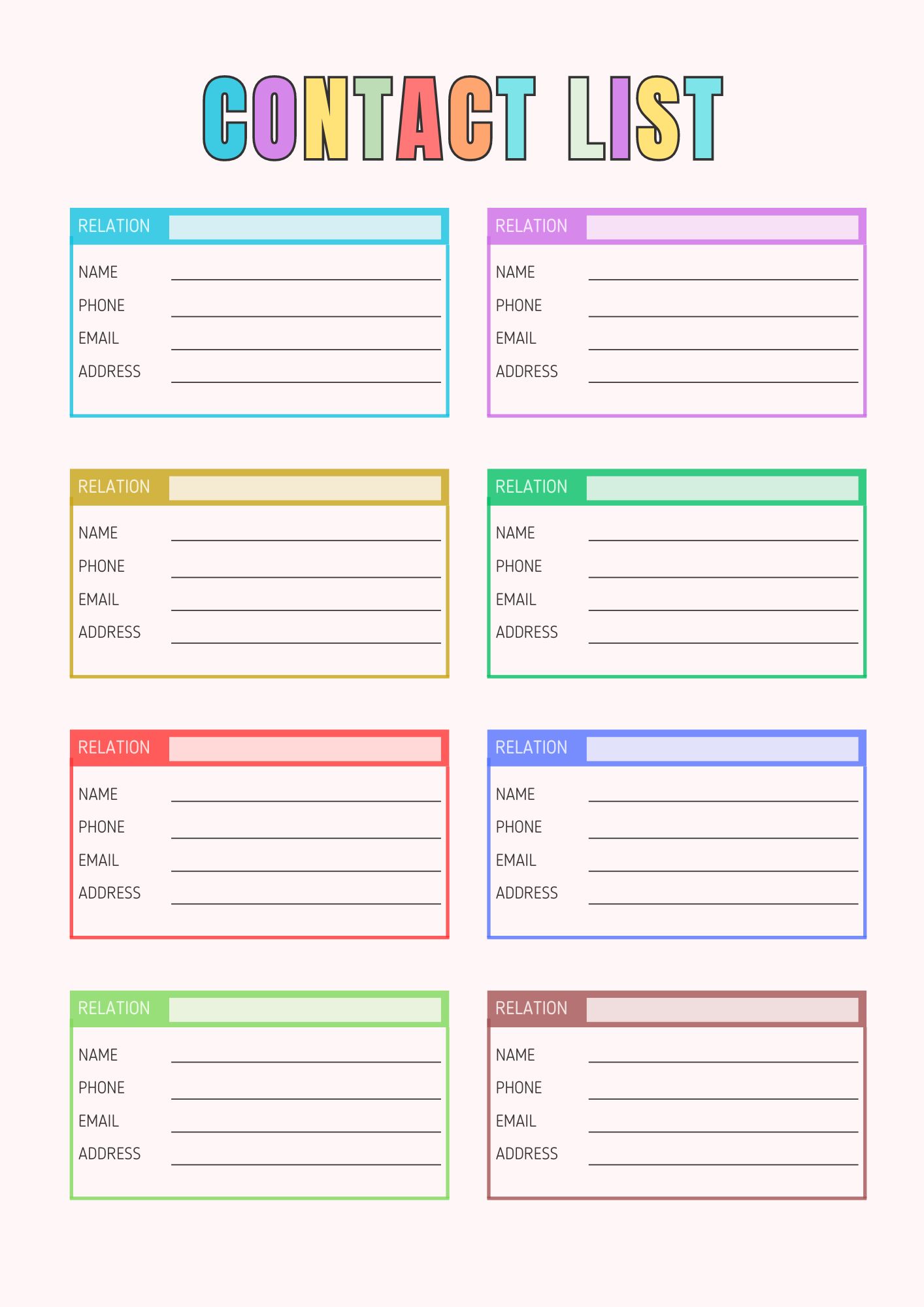 Free Printable Contact List Templates [PDF Included] - Printables Hub