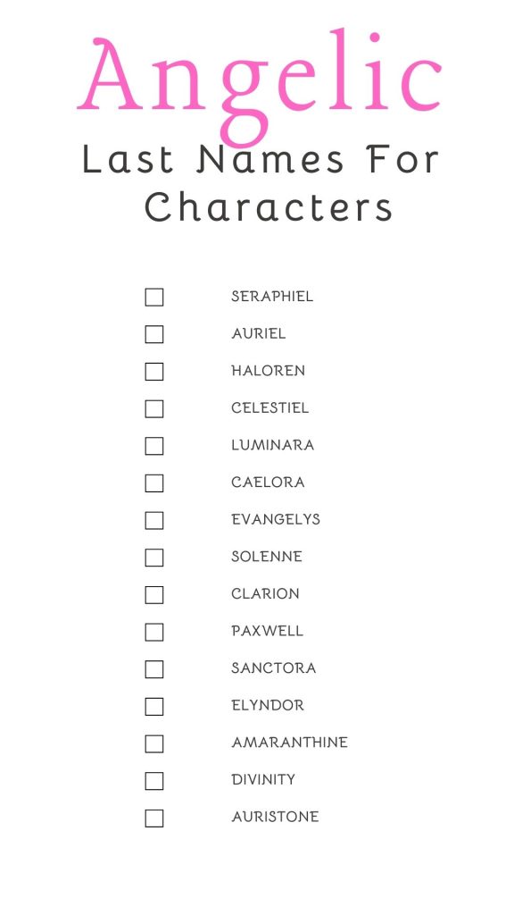 Printable List of Angelic Last Names For Characters