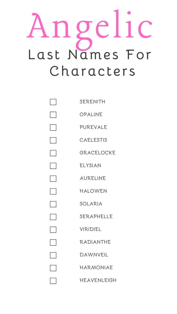 Printable List of Angelic Last Names For Characters