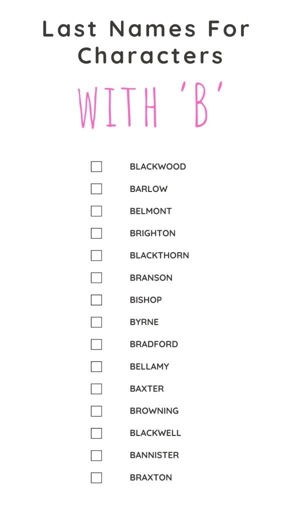 Printable List of Last Names For Characters with 'B'