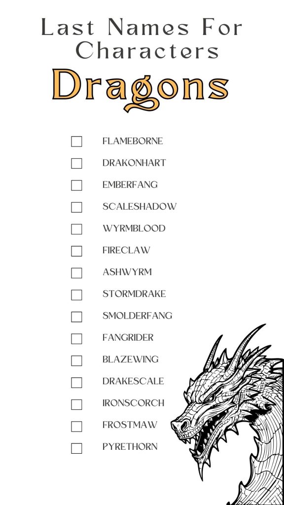 Printable List of Last Names For Characters Dragons