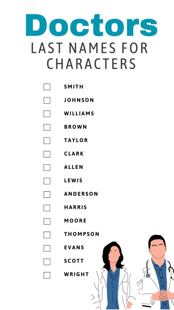 Printable List of Last Names For Characters for Doctors
