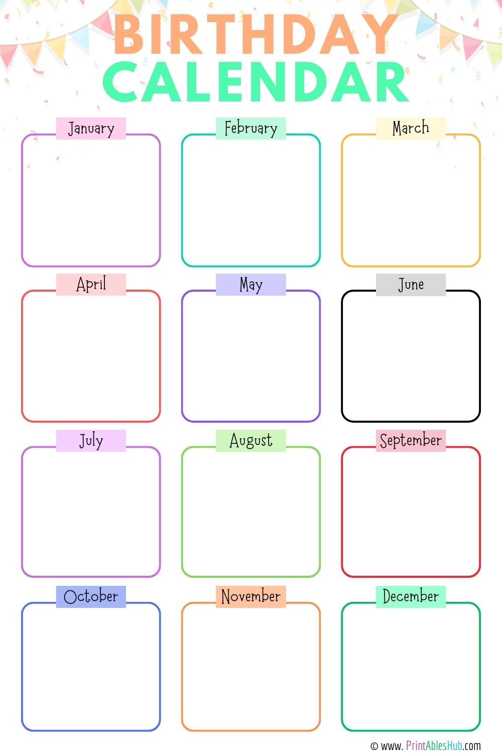 Printable Birthday Calendar Templates - Printables Hub