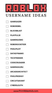 Printable List Of Roblox Username Ideas - Printables Hub